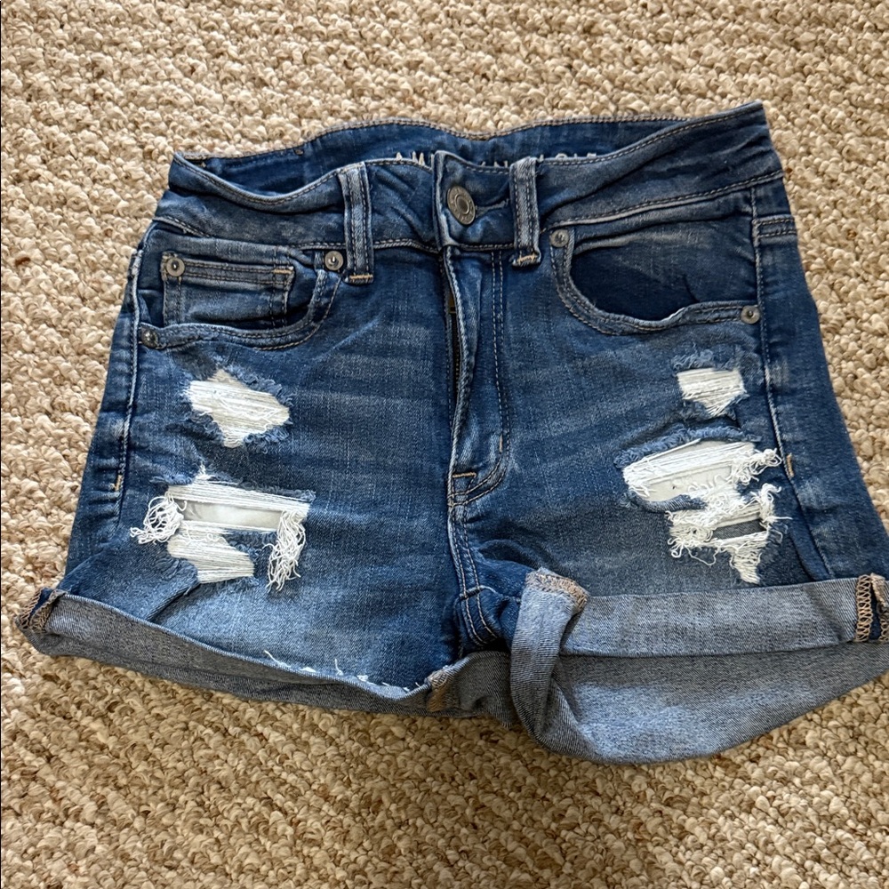 American Eagle Outfitters Blue Distressed Jean Shorts